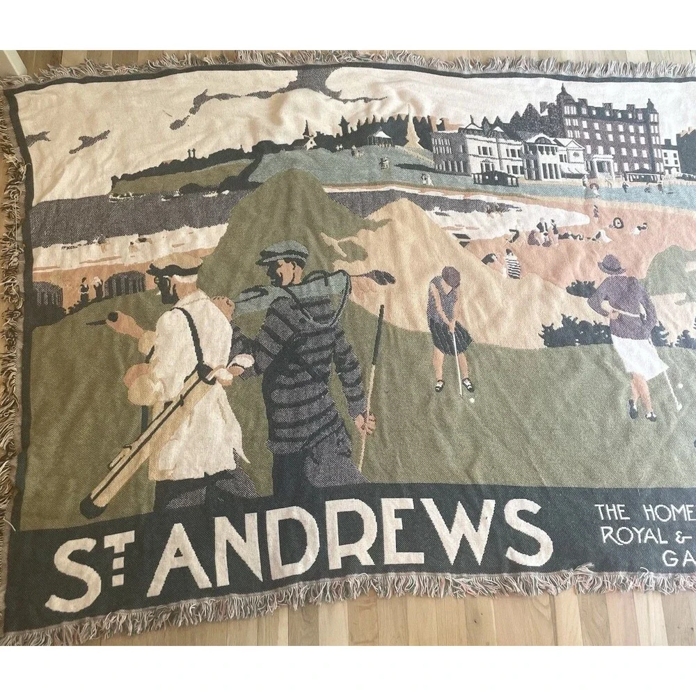 Vintage St Andrews Golf Course Throw Blanket Afghan Tapestry Scotland